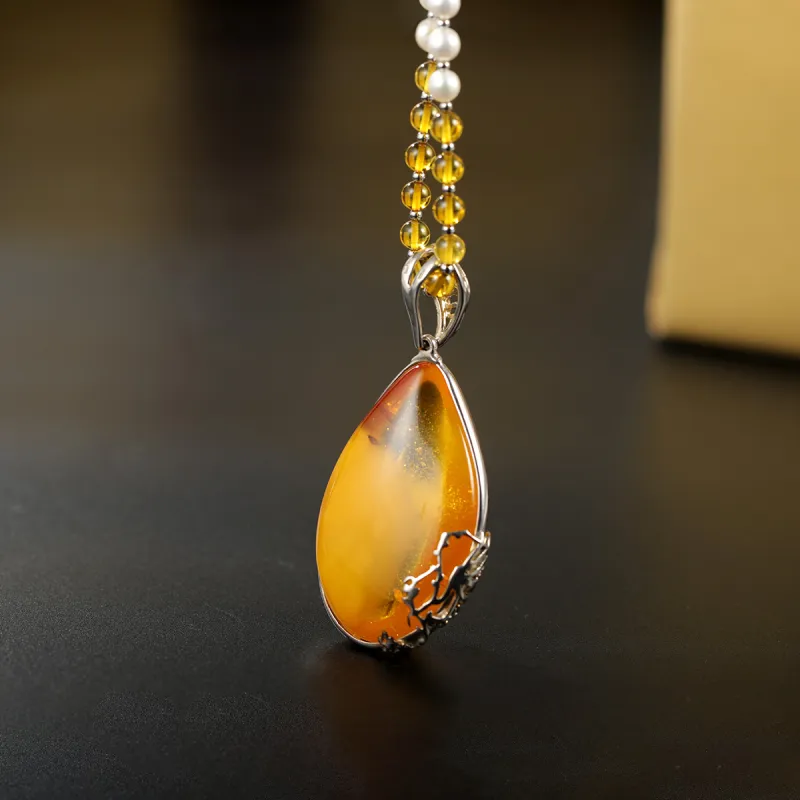 S&A Amber Beeswax Necklaces Women's-3