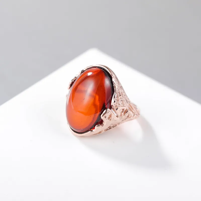 S&A S925 Silver Amber Beeswax Rings Women's-6