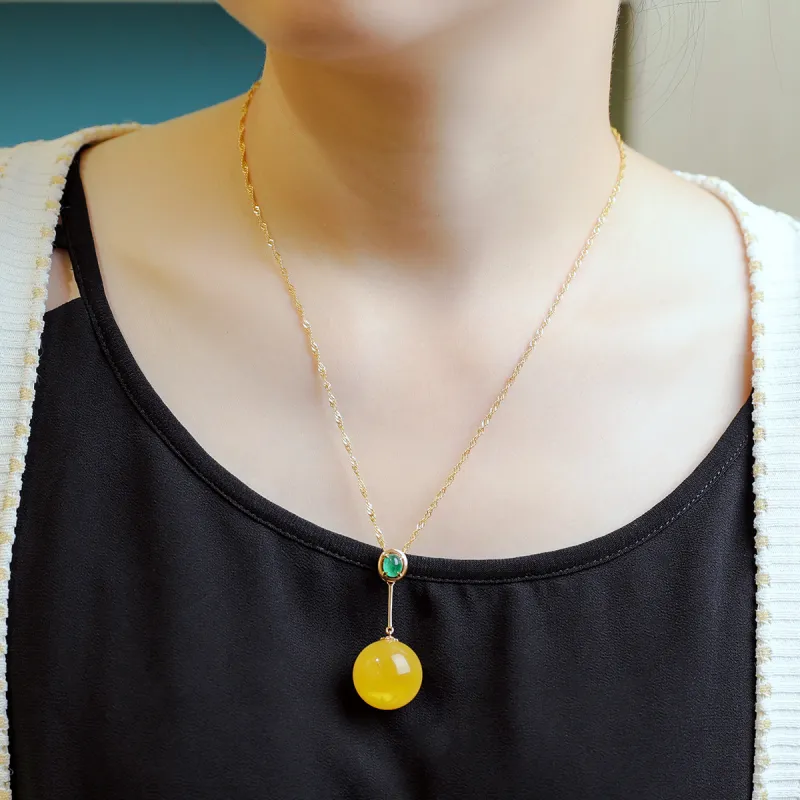 S&A 18K Gold Inlaid With Amber Beeswax Necklaces Women's-4