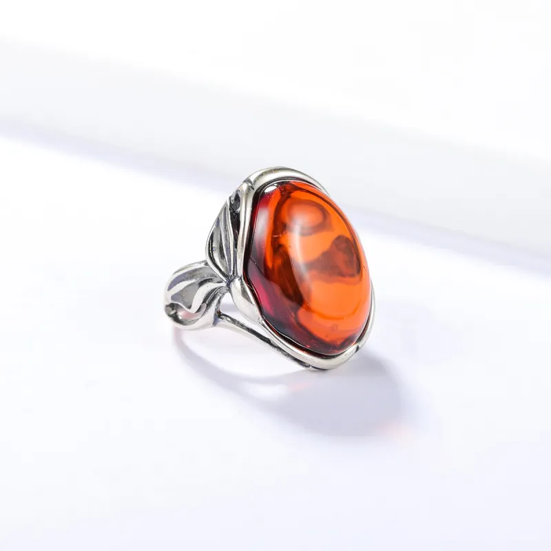 S&A S925 Silver With Amber Fine Jade Rings Women's-1