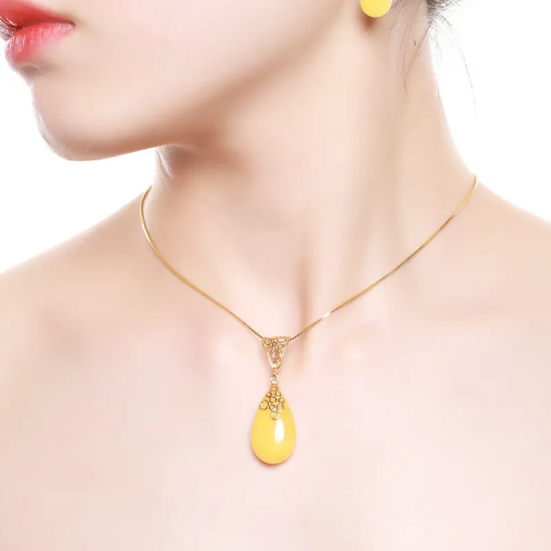 S&A S925 Silver Amber Beeswax Fine Jade Necklaces Women's-1