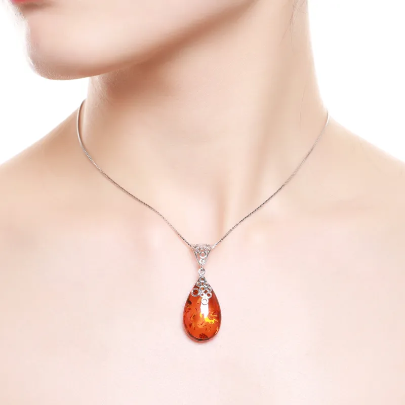 S&A S925 Silver Amber Beeswax Fine Jade Necklaces Women's-3
