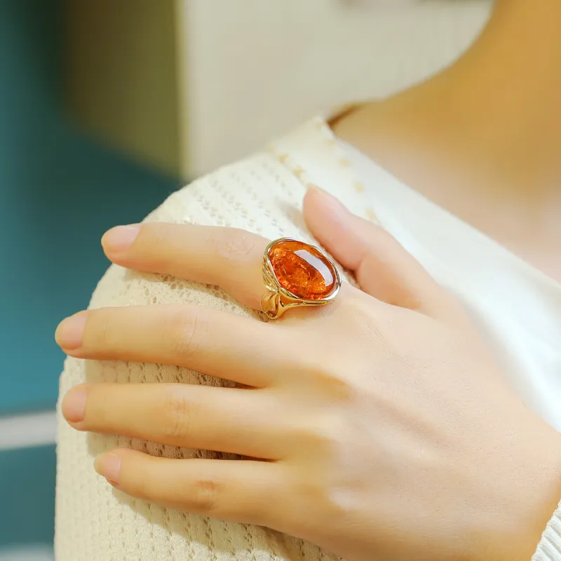 S&A S925 Silver With Amber Fine Jade Rings Women's-9