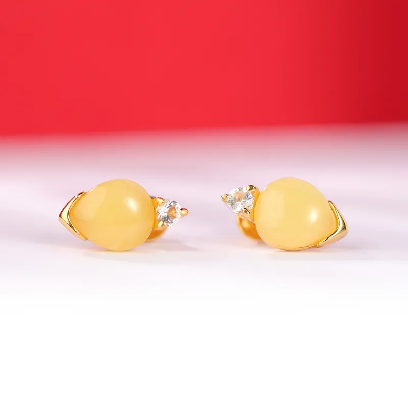 S&A S925 Silver With Amber Beeswax Inlay Stud Earrings Women's-2