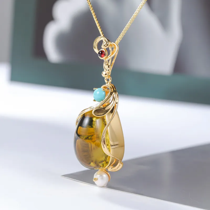 S&A S925 Silver Amber Necklaces Women's-2