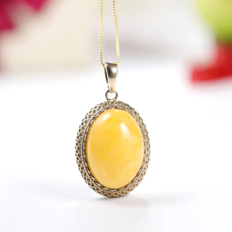 S&A S925 Silver With Amber Beeswax Inlay Necklaces Women's-1