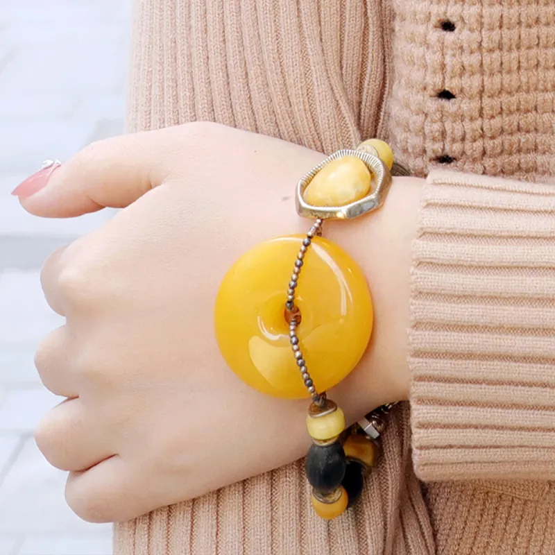 S&A S925 Silver With Amber Beeswax Inlay Bracelets Women's-4