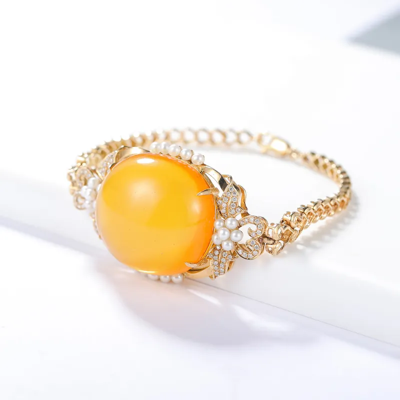 S&A 18K Gold Inlaid Amber Beeswax Bracelets Women's-2