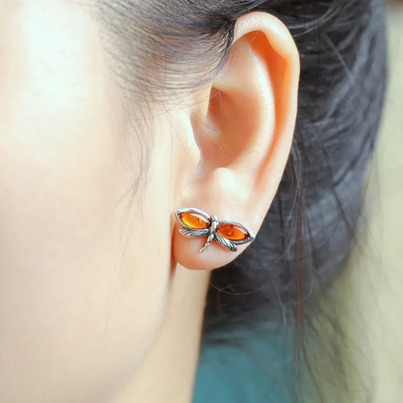 S&A Amber Fine Jade Stud Earrings Women's-1