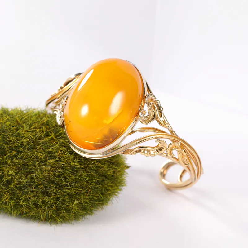 S&A S925 Silver With Amber Beeswax Inlay Bangles Women's-3
