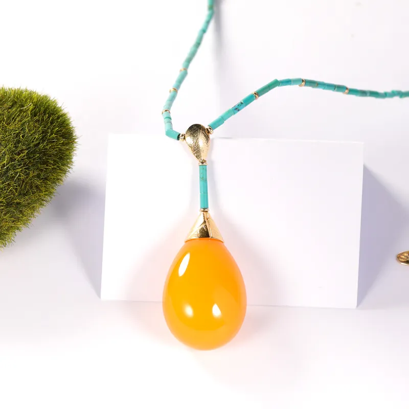 S&A S925 Silver With Amber Beeswax Inlay Fine Jade Necklaces Women's-3