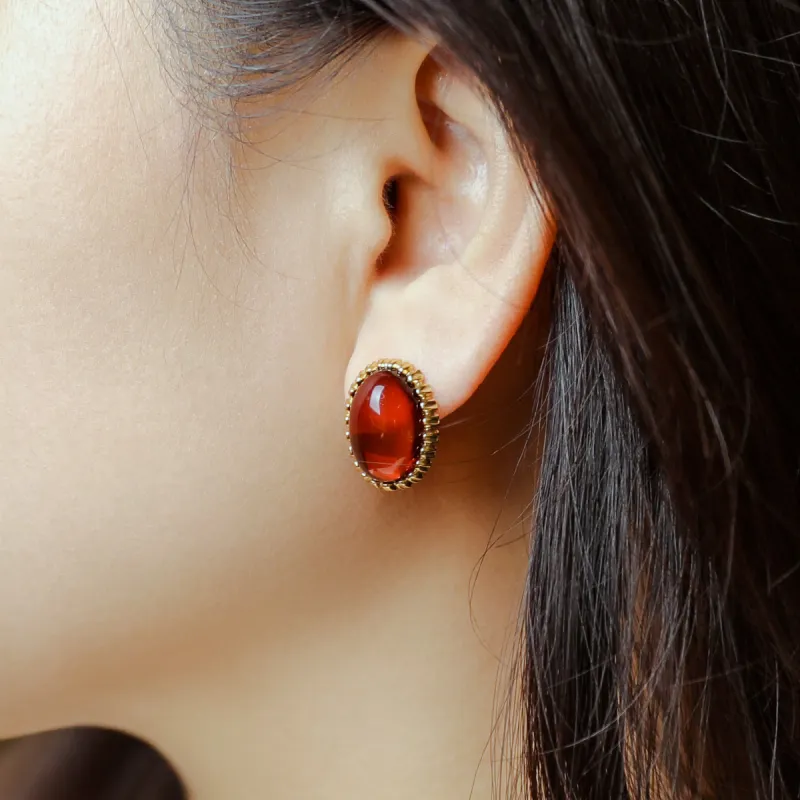 S&A S925 Silver With Amber Fine Jade Stud Earrings Women's-1