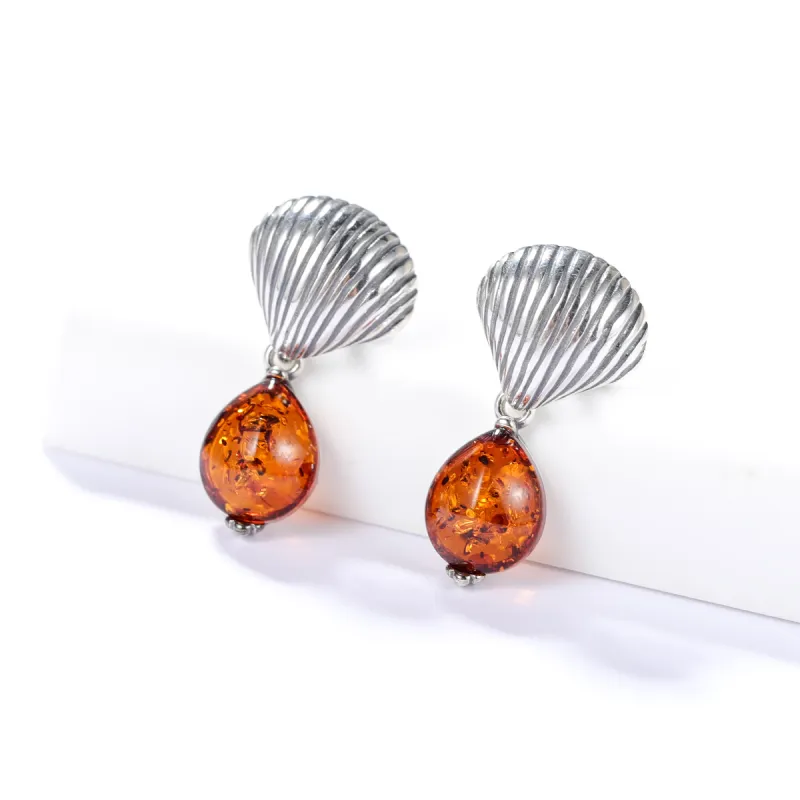 S&A S925 Silver With Amber Hoop Earrings Drop Earrings Women's-2
