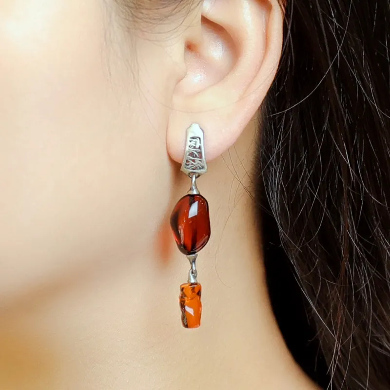 S&A S925 Silver Amber Fine Jade Earrings Women's-1