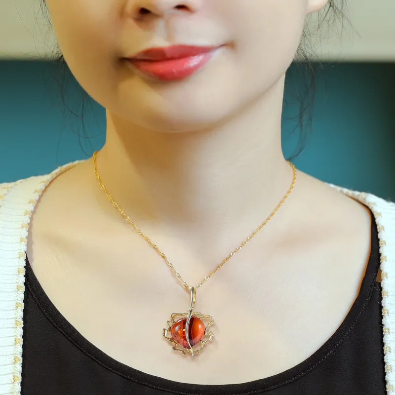 S&A S925 Silver Amber Fine Jade Necklaces Women's-1