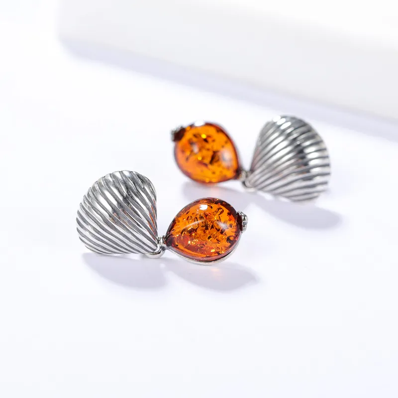 S&A S925 Silver With Amber Hoop Earrings Drop Earrings Women's-1