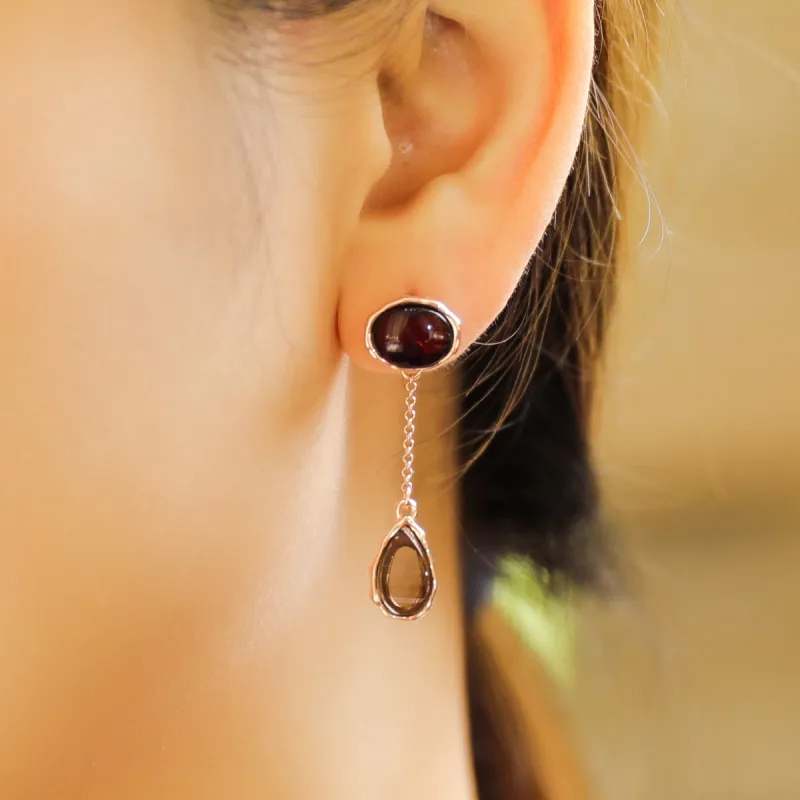 S&A S925 Silver Amber Earrings Women's-3