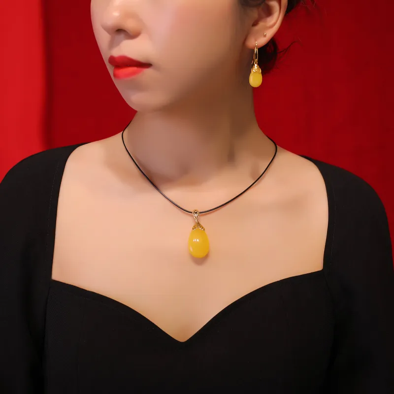 S&A S925 Silver With Gemstones Amber Beeswax Hoop Earrings Drop Earrings Fine Jade Earrings Women's-3