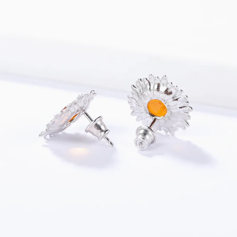 S&A S925 Silver With Amber Stud Earrings Women's-3