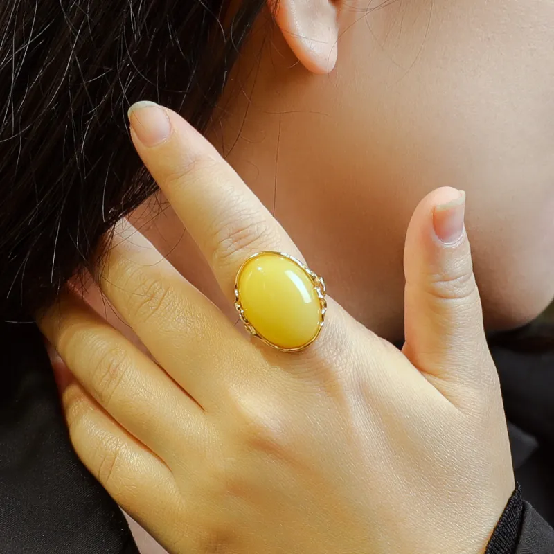 S&A S925 Silver Amber Beeswax Rings Women's-4