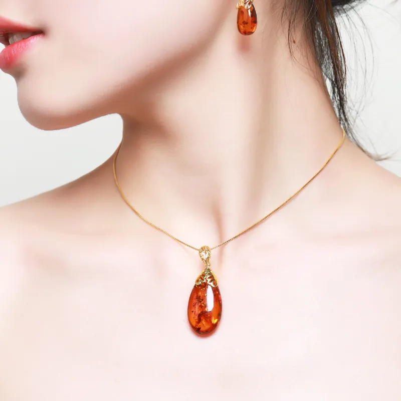 S&A S925 Silver Amber/Beeswax Necklaces Women's-11