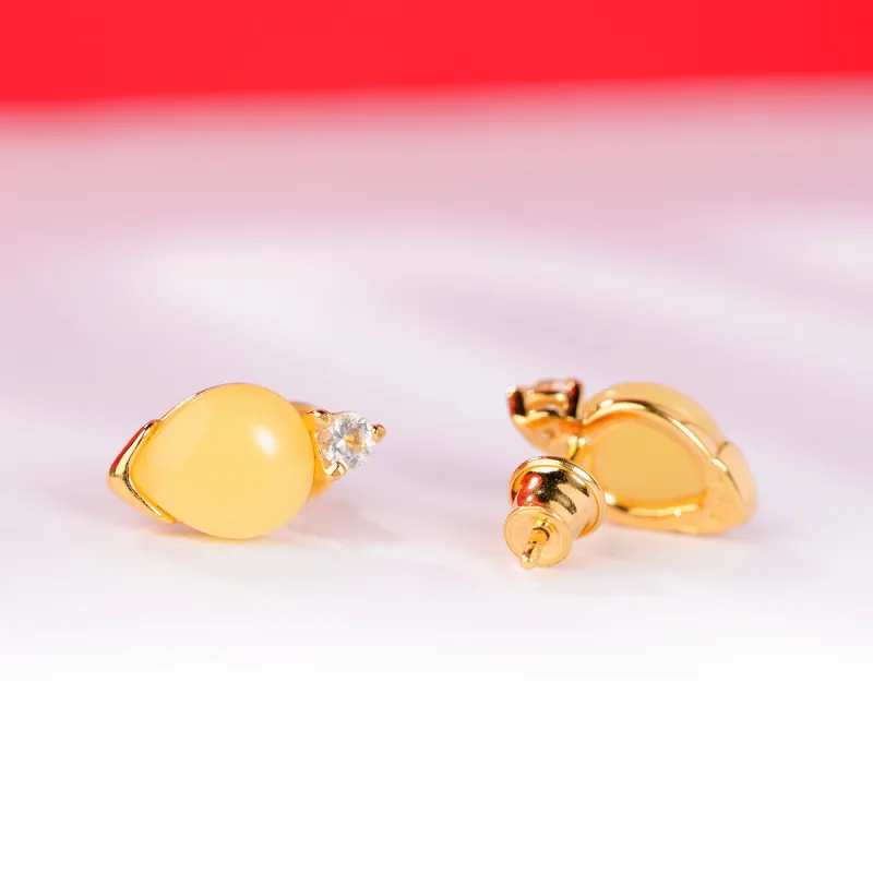 S&A S925 Silver With Amber Beeswax Inlay Stud Earrings Women's-3