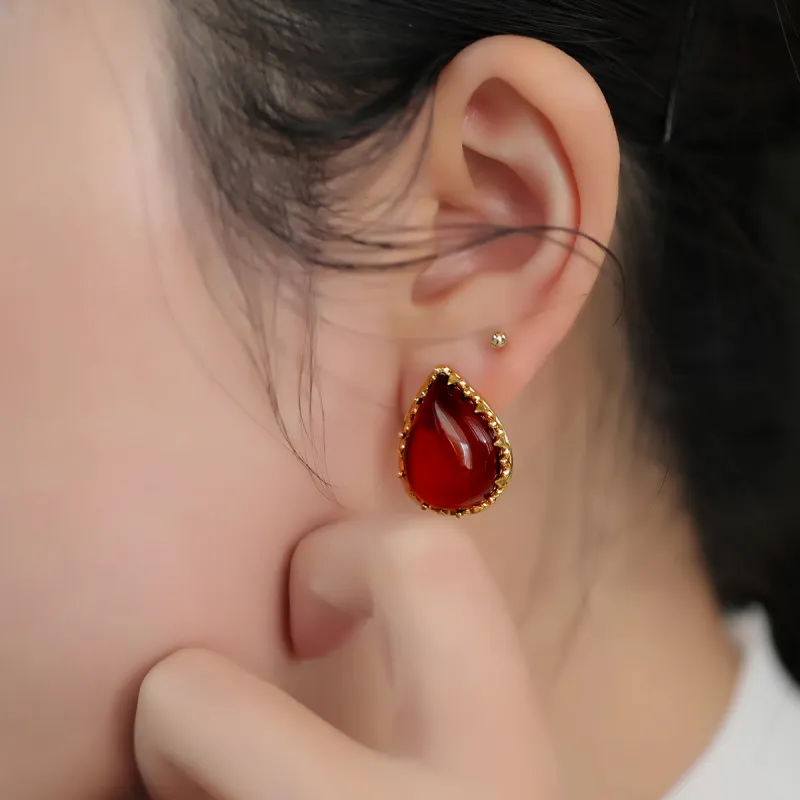 S&A S925 Silver With Amber Jade Stud Earrings Women's-2