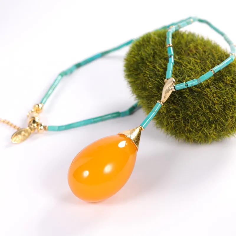 S&A S925 Silver With Amber Beeswax Inlay Fine Jade Necklaces Women's-2