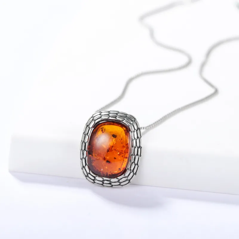 S&A S925 Silver Amber Necklaces Women's-2