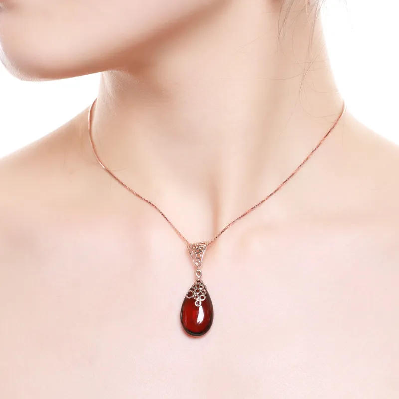 S&A S925 Silver Amber Beeswax Fine Jade Necklaces Women's-7