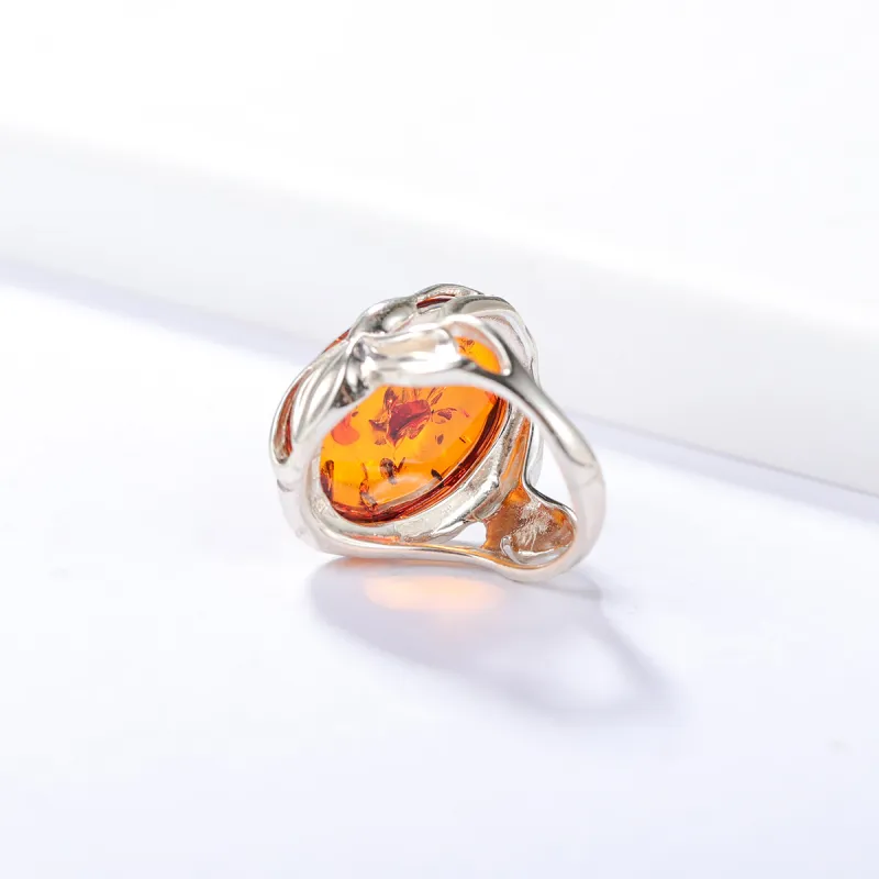 S&A S925 Silver With Amber Fine Jade Rings Women's-23
