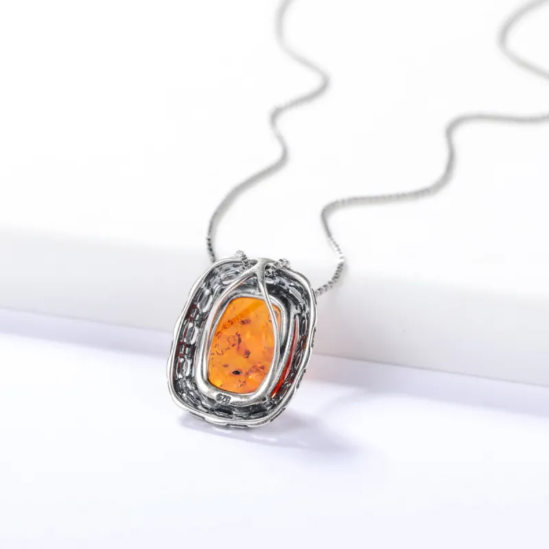 S&A S925 Silver Amber Necklaces Women's-3