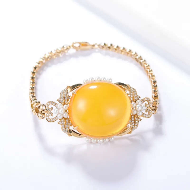 S&A 18K Gold Inlaid Amber Beeswax Bracelets Women's-1