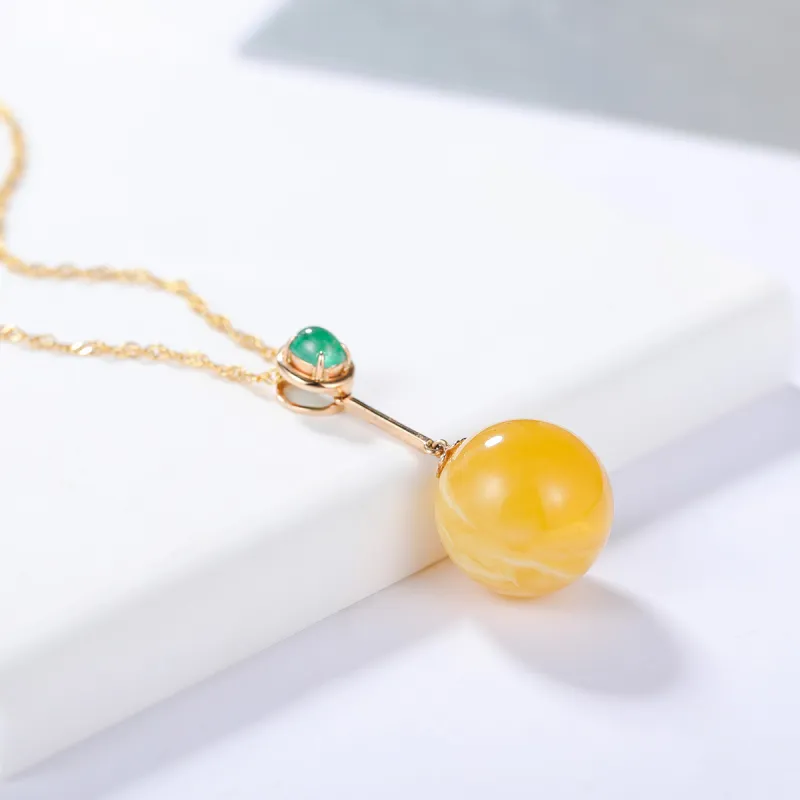 S&A 18K Gold Inlaid With Amber Beeswax Necklaces Women's-2