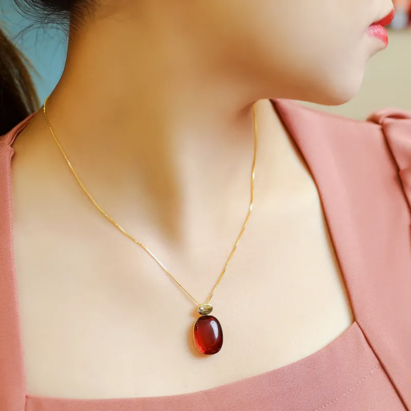 S&A S925 Silver With Natural Amber Fine Jade Pendants Unisex-2