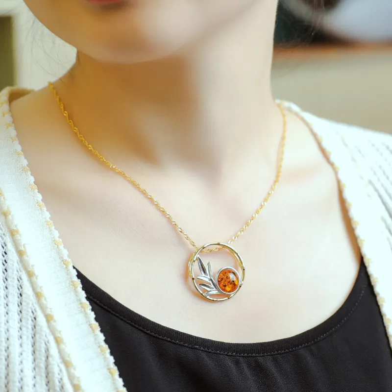 S&A S925 Silver Amber Fine Jade Necklaces Women's-1