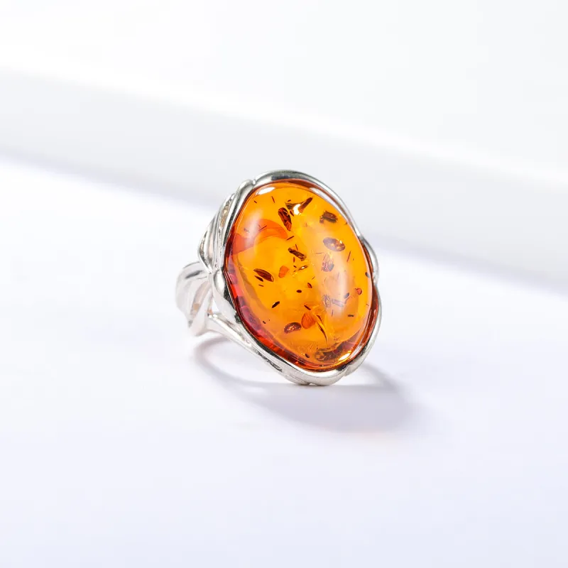 S&A S925 Silver With Amber Fine Jade Rings Women's-21