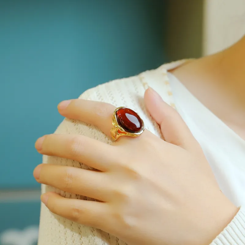 S&A S925 Silver With Amber Fine Jade Rings Women's-19