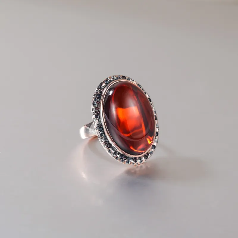 S&A S925 Silver With Amber Beeswax Inlay Ring Fine Jade Ring Women's-7