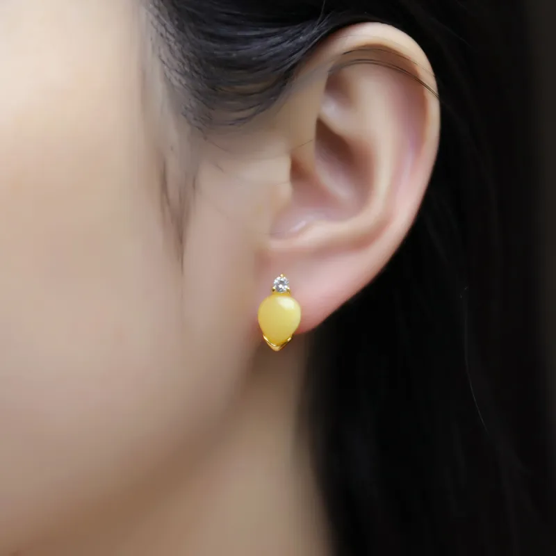 S&A S925 Silver With Amber Beeswax Inlay Stud Earrings Women's-4