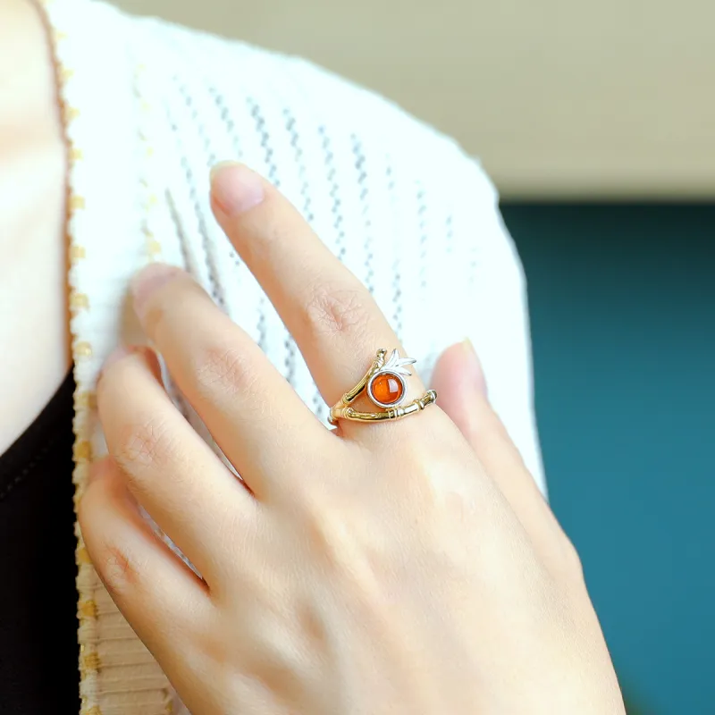 S&A S925 Silver Amber Fine Jade Rings Women's-1