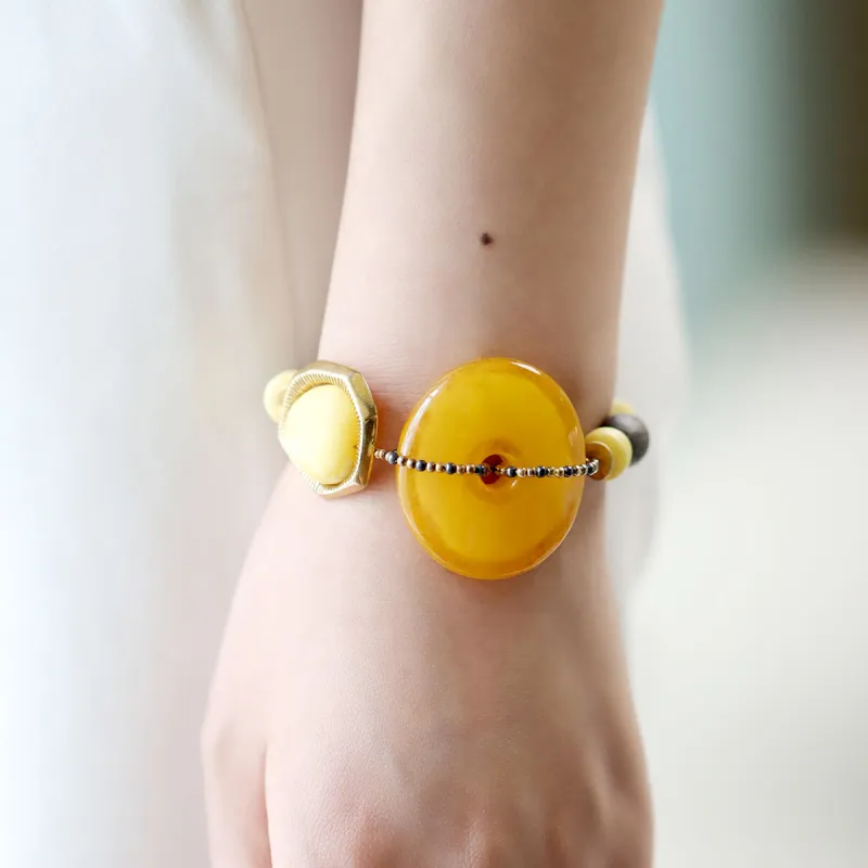 S&A S925 Silver With Amber Beeswax Inlay Bracelets Women's-3