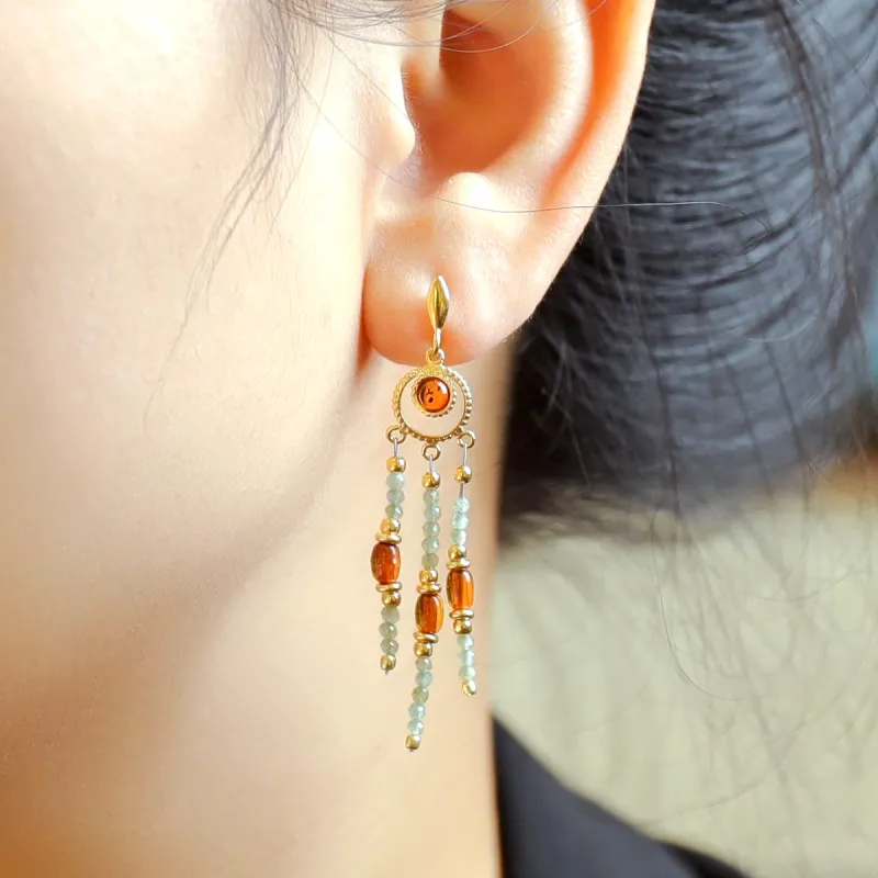 S&A S925 Silver With Natural Amber Earrings Women's-1