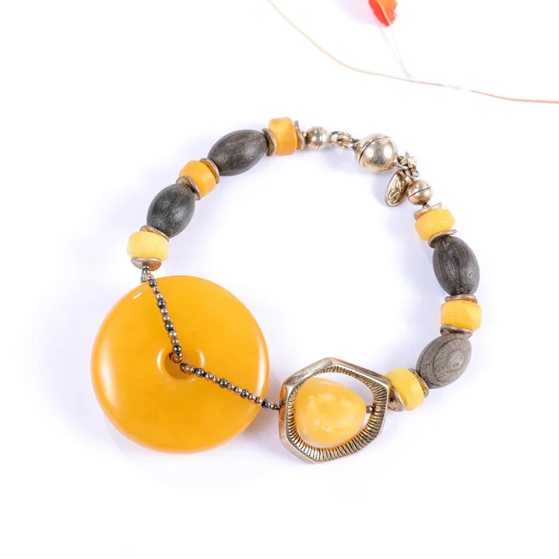 S&A S925 Silver With Amber Beeswax Inlay Bracelets Women's-1
