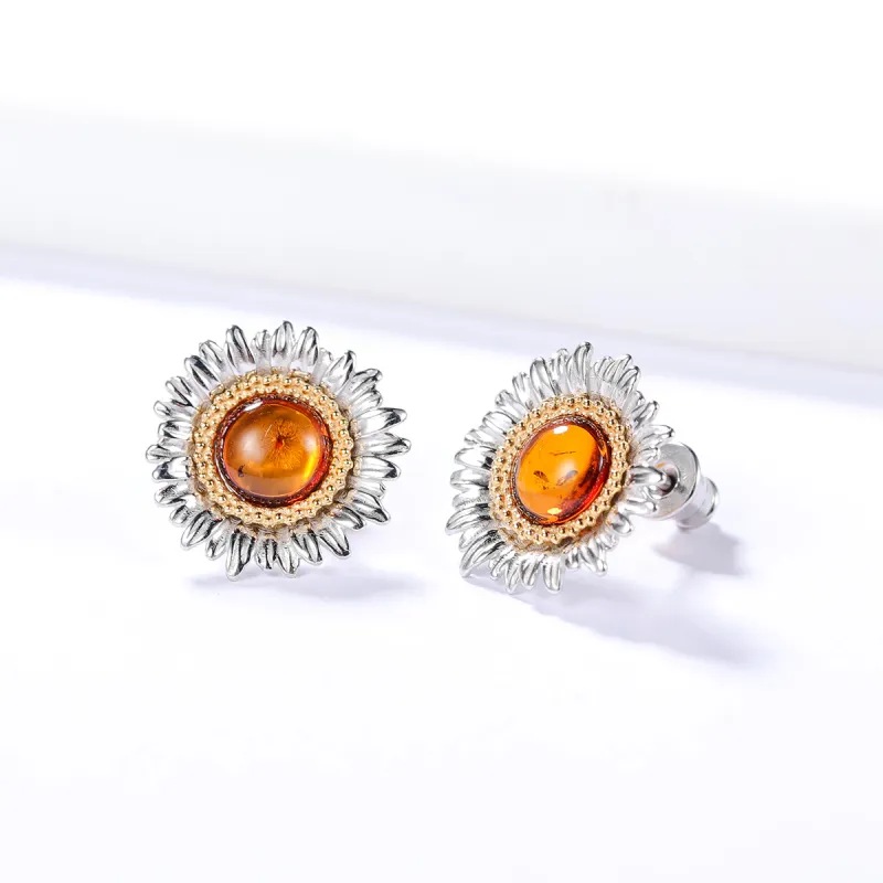 S&A S925 Silver With Amber Stud Earrings Women's-2