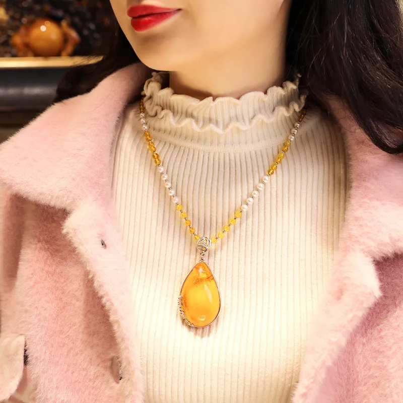 S&A Amber Beeswax Necklaces Women's-4