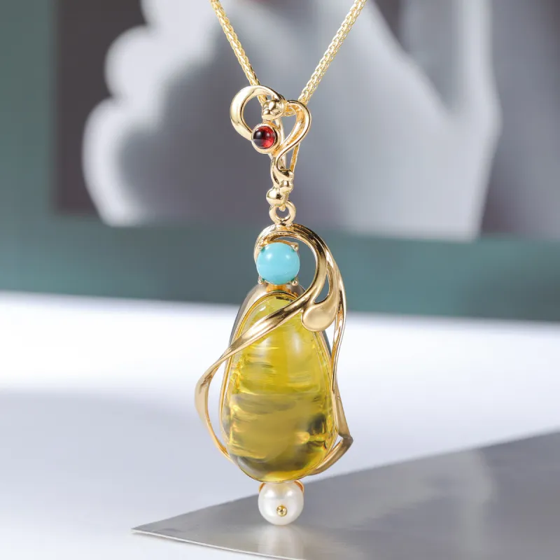 S&A S925 Silver Amber Necklaces Women's-1