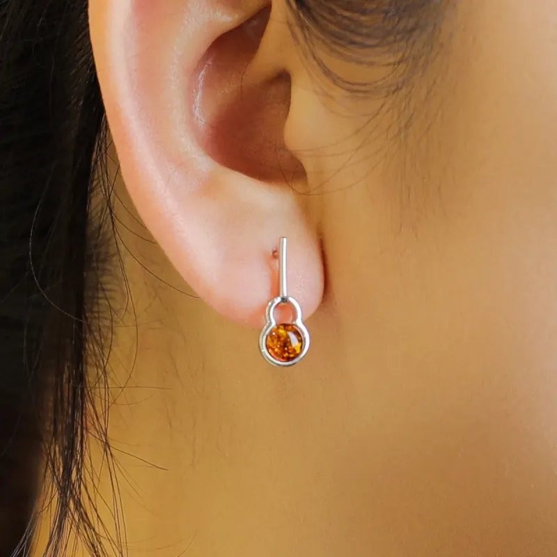 S&A S925 Silver Amber Fine Jade Stud Earrings Women's-1