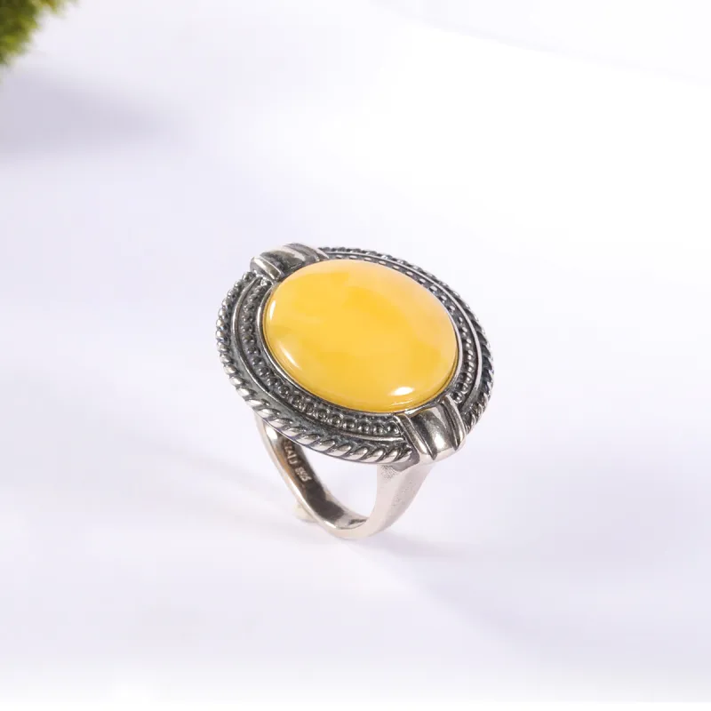 S&A S925 Silver Amber Beeswax Rings Women's-1