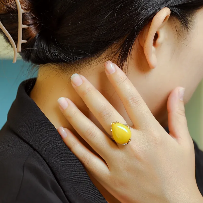 S&A Amber/Beeswax Fine Jade Rings Women's-1